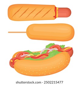 Vektor-Cartoon-Bild von hot dog. Fast Food und leckeres Food-Konzept. Elemente für Ihr Design. Banner für Website, Broschüren usw.
