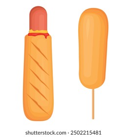 Vector cartoon image of hot dog. Fast food and tasty food concept. Elements for your design. Banner for website, leaflets, etc.