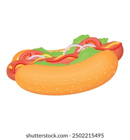 Vector cartoon image of hot dog. Fast food and tasty food concept. Elements for your design. Banner for website, leaflets, etc.