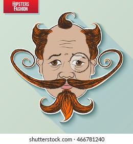 Vector cartoon image of the human head on the hipster fashion painted by hand. Styling and creative style exaggeration
