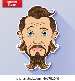 Vector cartoon image of the human head on the hipster fashion painted by hand. Styling and creative style exaggeration