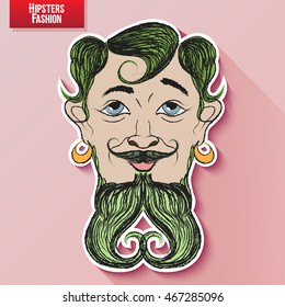 Vector cartoon image of the human head on the hipster fashion painted by hand. Styling and creative style exaggeration
