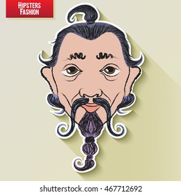 Vector cartoon image of the human head on the hipster fashion painted by hand. Styling and creative style exaggeration