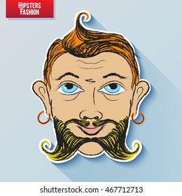 Vector cartoon image of the human head on the hipster fashion painted by hand. Styling and creative style exaggeration