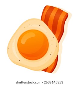 Vector cartoon image of juicy fried eggs and bacon. Element for your design. Food, breakfast and snack concept