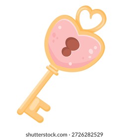 Imagem de desenho animado vetorial de uma chave com o coração em homenagem ao Dia de São Valentim, em 14 de fevereiro. Conceito de amor, confissão e romance. Elemento para seu design.