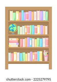 Vector cartoon image of a library or bookstore bookcase. Interior design for the home and for the children's room. The concept of education and study