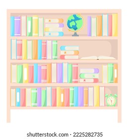 Vector cartoon image of a library or bookstore bookcase. Interior design for the home and for the children's room. The concept of education and study