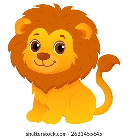 Vector cartoon image of lion. Animal concept for children's illustrations, articles, books. Zoo, circus. Element for your design.