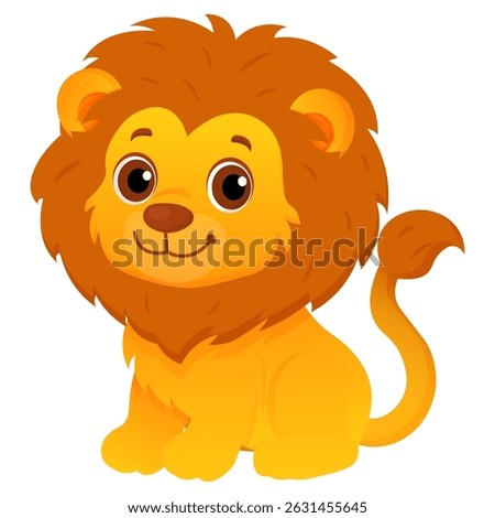 Vector cartoon image of lion. Animal concept for children's illustrations, articles, books. Zoo, circus. Element for your design.