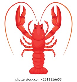 Vector cartoon image of a lobster. The concept of restaurant dishes and seafood. A juicy and bright element for your design.