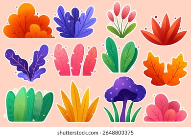 Vector cartoon image of magical plants and flowers. Concept of magical plants for potion making and witchcraft. Magic forest. Element for your design