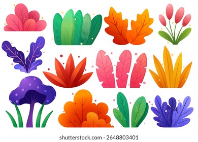 Vector cartoon image of magical plants and flowers. Concept of magical plants for potion making and witchcraft. Magic forest. Element for your design