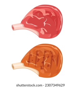 Vector cartoon image of meat products. The concept of farm fresh meat, smoked sausages, etc. Cooking and selling elements for your design.