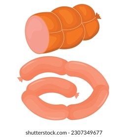 Imagen vectorial de los productos cárnicos. El concepto de carne fresca de granja, salchichas ahumadas, etc. Cocina y venta de elementos para tu diseño.