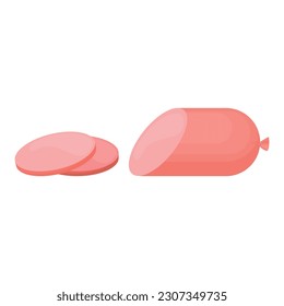 Vector cartoon image of meat products. The concept of farm fresh meat, smoked sausages, etc. Cooking and selling elements for your design.