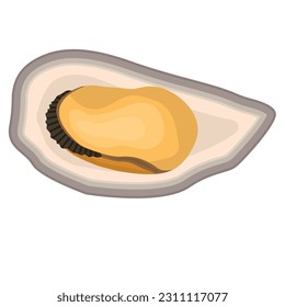 Vector cartoon image of a mussel. The concept of restaurant dishes and seafood. A juicy and bright element for your design.