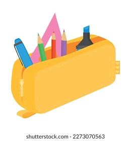 Vector cartoon image of a pencil case.  Bright educational elements for your design. The concept of study and work.