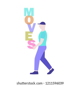 Vector cartoon image of a porter man.Cartoon loader man. Moving. Vector illustration.