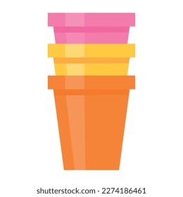 Vector cartoon image of pots for seedlings. The concept of caring for seedlings and vegetable garden. Farm work. An element for your design.