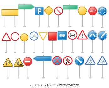 Vector cartoon image of road signs. Driving and traffic rules concept. Elements for your design.