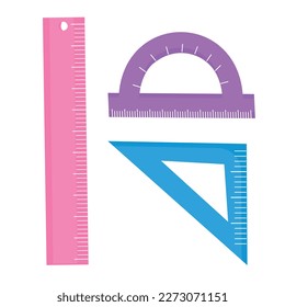 Vector cartoon image of rulers.  Bright educational elements for your design. The concept of study and work.