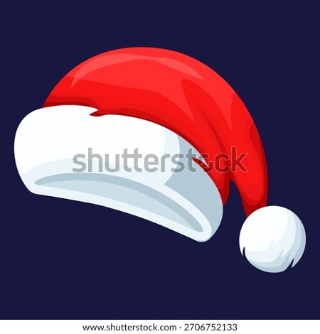 A vector cartoon image of Santa Claus's red hat, cap, and beard. An element for your design to create a festive mood for Christmas and New Year.