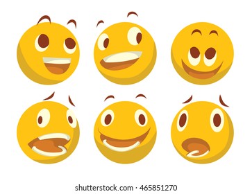 Vector cartoon image of a set of different yellow emoticons expressing different feelings on a white background. Smiley face icons. Emoji. Vector illustration.