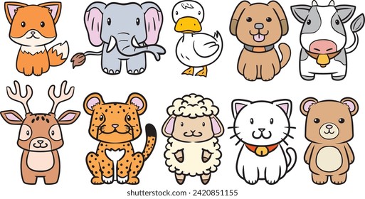 Vector cartoon image set topic Animals