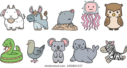 Vector cartoon image set topic Animals