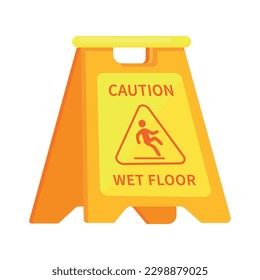 Vector cartoon image of the sign carefully wet floor. The concept of cleaning, washing, cleanliness and cleaning. Cute elements for your design.