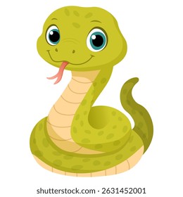 Vector cartoon image of snake. Animal concept for children's illustrations, articles, books. Zoo, circus. Element for your design.