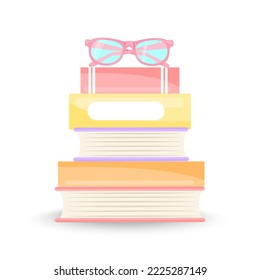 Vector cartoon image of a stack of folded books in a library or bookstore. Interior design for the home and for the children's room. The concept of education and study