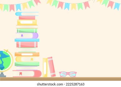 Vector cartoon image of a stack of folded books in a library or bookstore. Interior design for the home and for the children's room. The concept of education and study