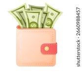 Vector cartoon image of a wallet. Concept of investment, salary, savings, business, etc. Element for your design