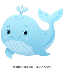 Vector cartoon image of whale. Animal concept for children's illustrations, articles, books. Zoo, circus. Element for your design.