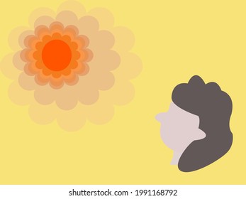 vector cartoon image woman's face against the sun's rays.