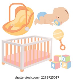 Vector cartoon images of objects for children. The concept of parenting and caring for the baby. Cute delicate elements for your design.