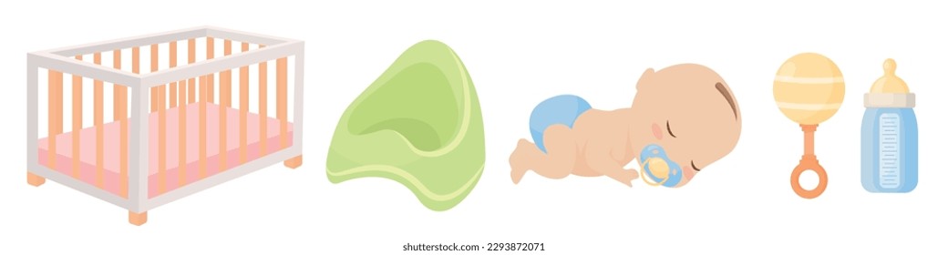 Vector cartoon images of objects for children. The concept of parenting and caring for the baby. Cute delicate elements for your design.