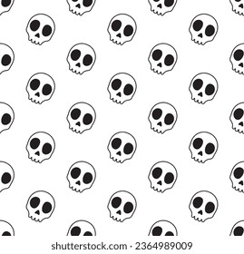 vector of cartoon images of skulls arranged in a repeating pattern for halloween