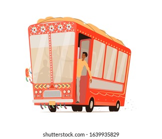 Vector cartoon indian bus isolated.