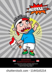 vector cartoon indonesia independence day, greeting card design, celebration, merdeka mean independent