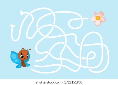 Vector cartoon insects. Vector illustrations for children books. Labyrinth. Educational game for children. 