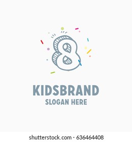 Vector cartoon isolated 8 sticker set. Alphabet can be used for scrap booking, posters, school projects.