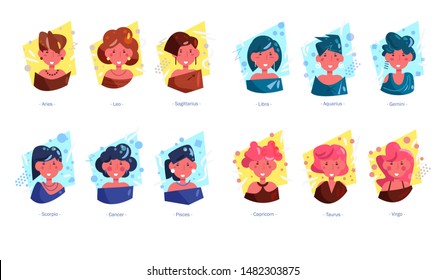 Vector. Cartoon. Isolated art on white background. Flat Signs of zodiac