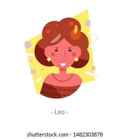 Vector. Cartoon. Isolated art on white background. Flat Leo Woman