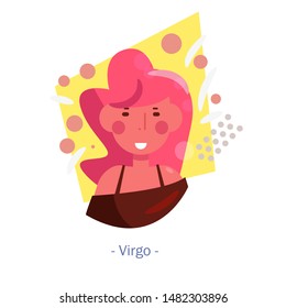 Vector. Cartoon. Isolated art on white background. Flat Virgo woman Zodiac sign
