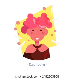 Vector. Cartoon. Isolated art on white background. Flat Capricorn Woman Zodiac sign