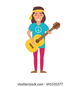 Vector. Cartoon. Isolated art on white background. Flat. Hippy