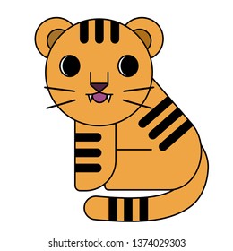 Vector cartoon isolated cute tiger. Flat style illustration. Simple animal character for nursery design. Jungle nature decoration. Forest animal. Funny tiger vector icon. Primitive logo